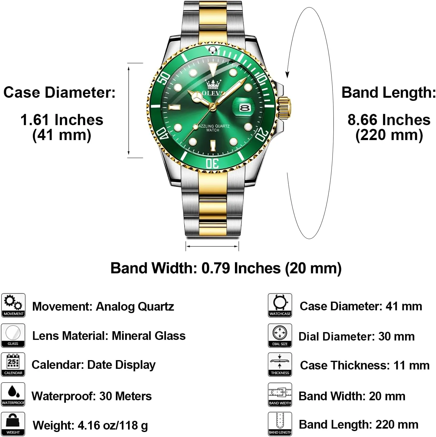 Easy to Read Gold Silver Two Tone Analog flutter furious Quartz Wristwatch, Luxury Rotating Bezel Magnified Date Waterproof Luminous Dress Watches for Men OLEVS Men's Stainless Steel Watch, 