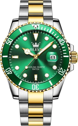 Easy to Read Gold Silver Two Tone Analog flutter furious Quartz Wristwatch, Luxury Rotating Bezel Magnified Date Waterproof Luminous Dress Watches for Men OLEVS Men's Stainless Steel Watch, 