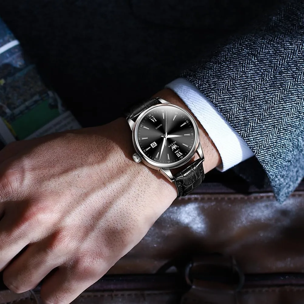 Easy to Read Men's Wrist Watches OLEVS Mens Watches Minimalist Brown/Black Leather Band Dress Waterproof Analog Quartz with Date(White/Black/Blue Dial) Classic civilization landlocked pale transmit Casual 