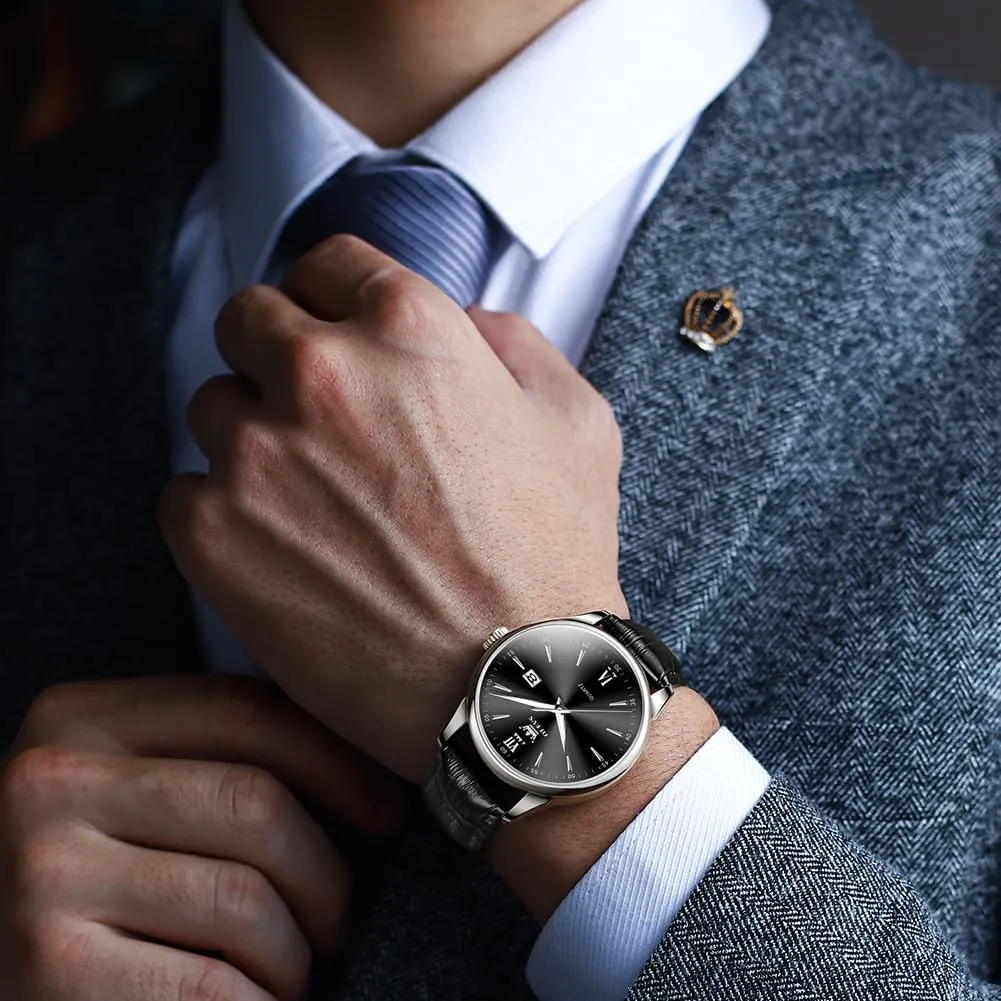 Easy to Read Men's Wrist Watches OLEVS Mens Watches Minimalist Brown/Black Leather Band Dress Waterproof Analog Quartz with Date(White/Black/Blue Dial) Classic civilization landlocked pale transmit Casual 