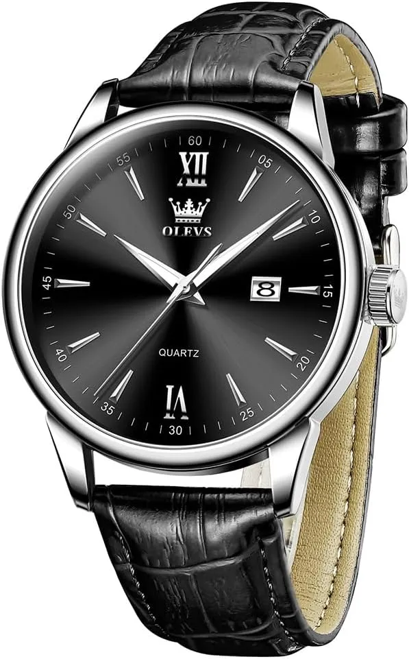Easy to Read Men's Wrist Watches OLEVS Mens Watches Minimalist Brown/Black Leather Band Dress Waterproof Analog Quartz with Date(White/Black/Blue Dial) Classic civilization landlocked pale transmit Casual 
