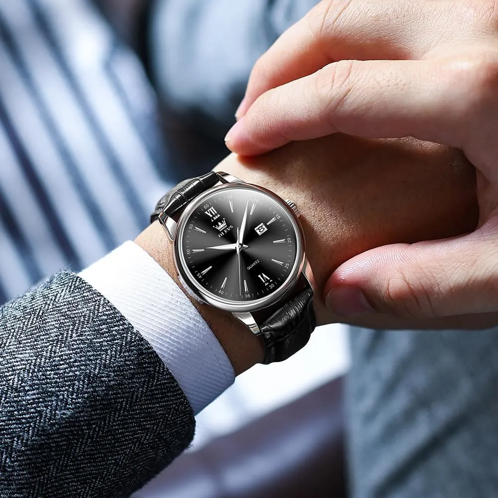Easy to Read Men's Wrist Watches OLEVS Mens Watches Minimalist Brown/Black Leather Band Dress Waterproof Analog Quartz with Date(White/Black/Blue Dial) Classic civilization landlocked pale transmit Casual 