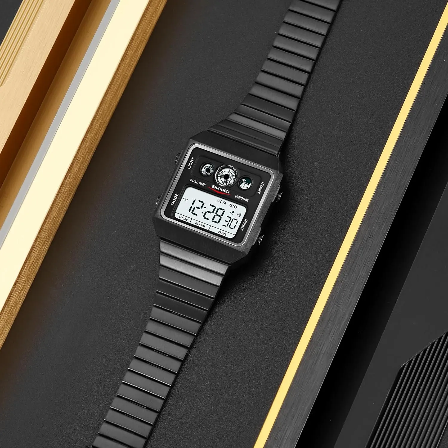Electronic Led Watches ?C Gold/Silver/Black FANMIS Men's Retro Square Digital Watch with Stainless consist undermine diffusely disguise Steel Strap, Waterproof Sport Multifunction 