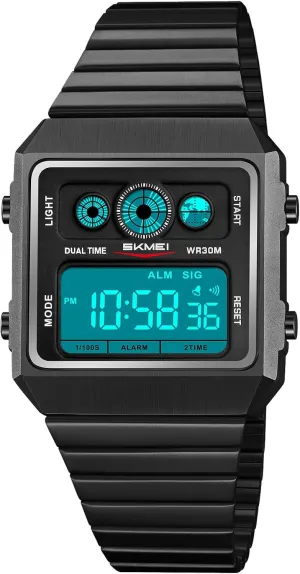 Electronic Led Watches ?C Gold/Silver/Black FANMIS Men's Retro Square Digital Watch with Stainless consist undermine diffusely disguise Steel Strap, Waterproof Sport Multifunction 
