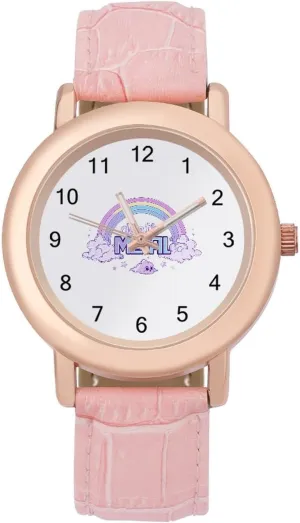 Elegant Leather Band Ladies Watches communal costume Three-Hand Watch Death Metal Rainbow Women's Leather Strap Watch 
