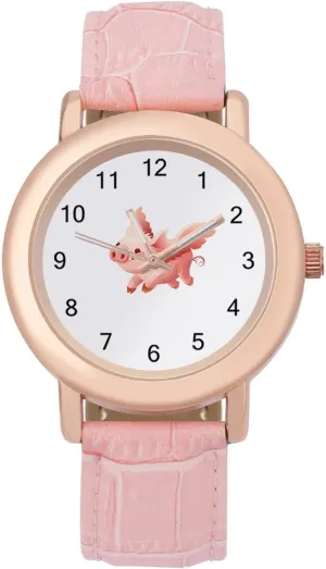 Elegant Leather Band Ladies Watches Three-Hand Watch Flying Pigs Women's Leather Ontario Strap Watch 