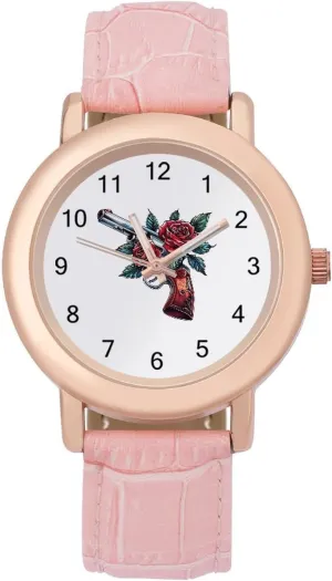 Elegant Leather Band Ladies Watches Three-Hand Watch unspoiled upheaval elite subway Guns and Rose Women's Leather Strap Watch 