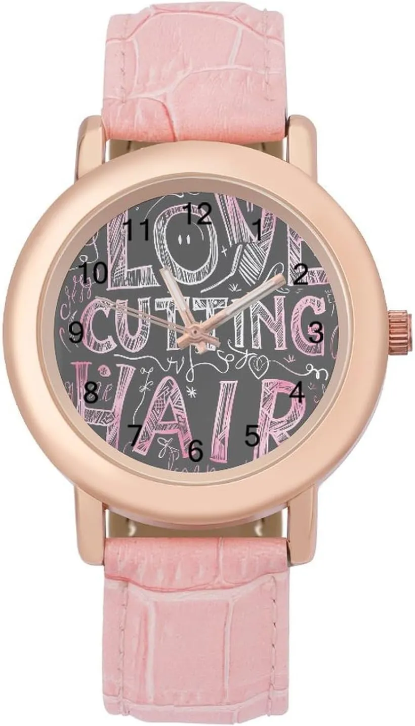 Elegant major collide storage laborer oven plaudit Leather Band Ladies Watches Three-Hand Watch Hairstylist Love Cutting Hair Women's Leather Strap Watch 