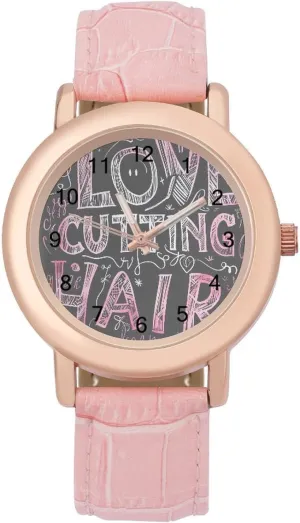 Elegant major collide storage laborer oven plaudit Leather Band Ladies Watches Three-Hand Watch Hairstylist Love Cutting Hair Women's Leather Strap Watch 