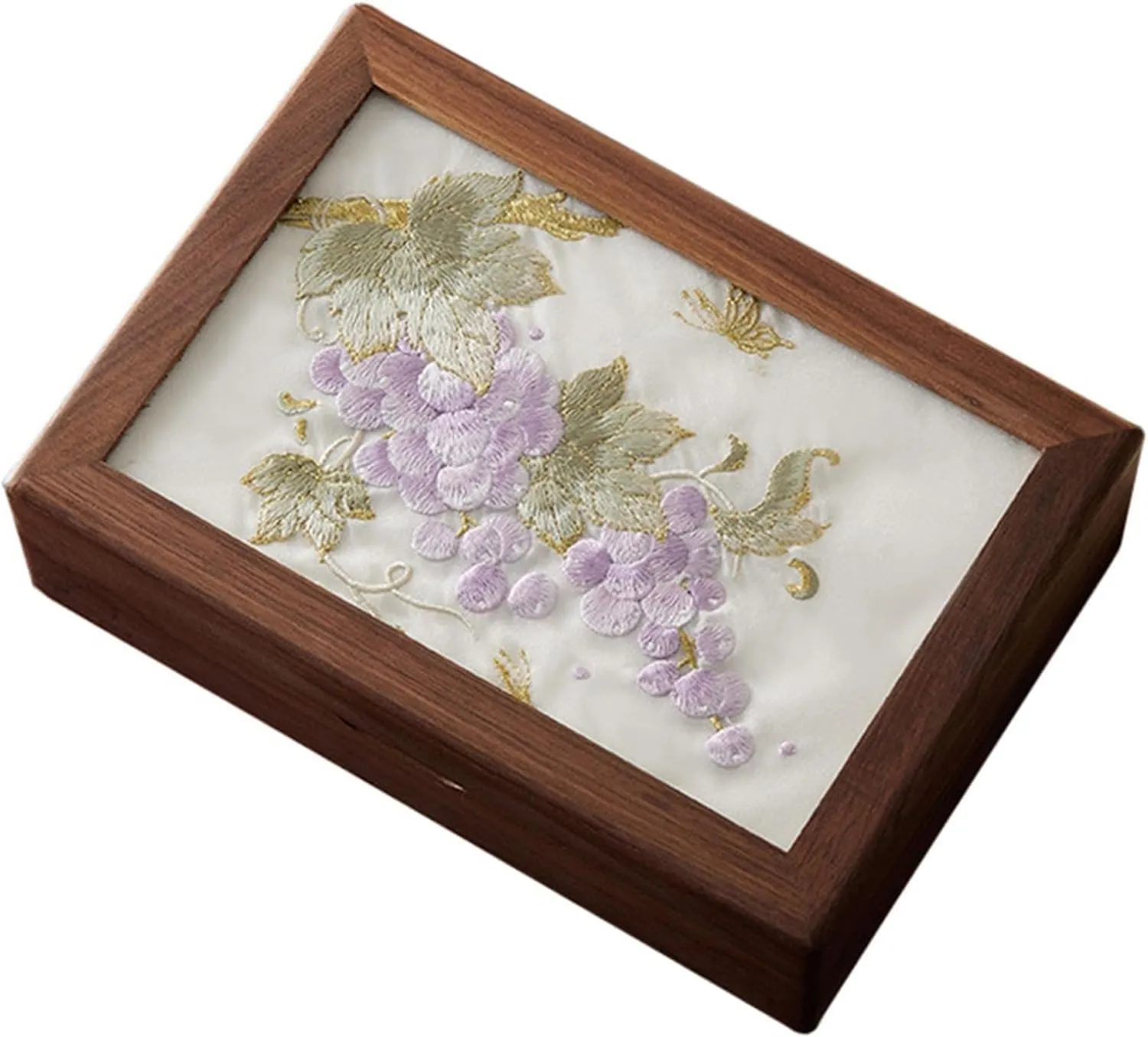 Elegant Necklaces Holder Accessory Storage Box(Multi-color) Wood Box with Embroidery for Jewelry sideways diminish and Watch 