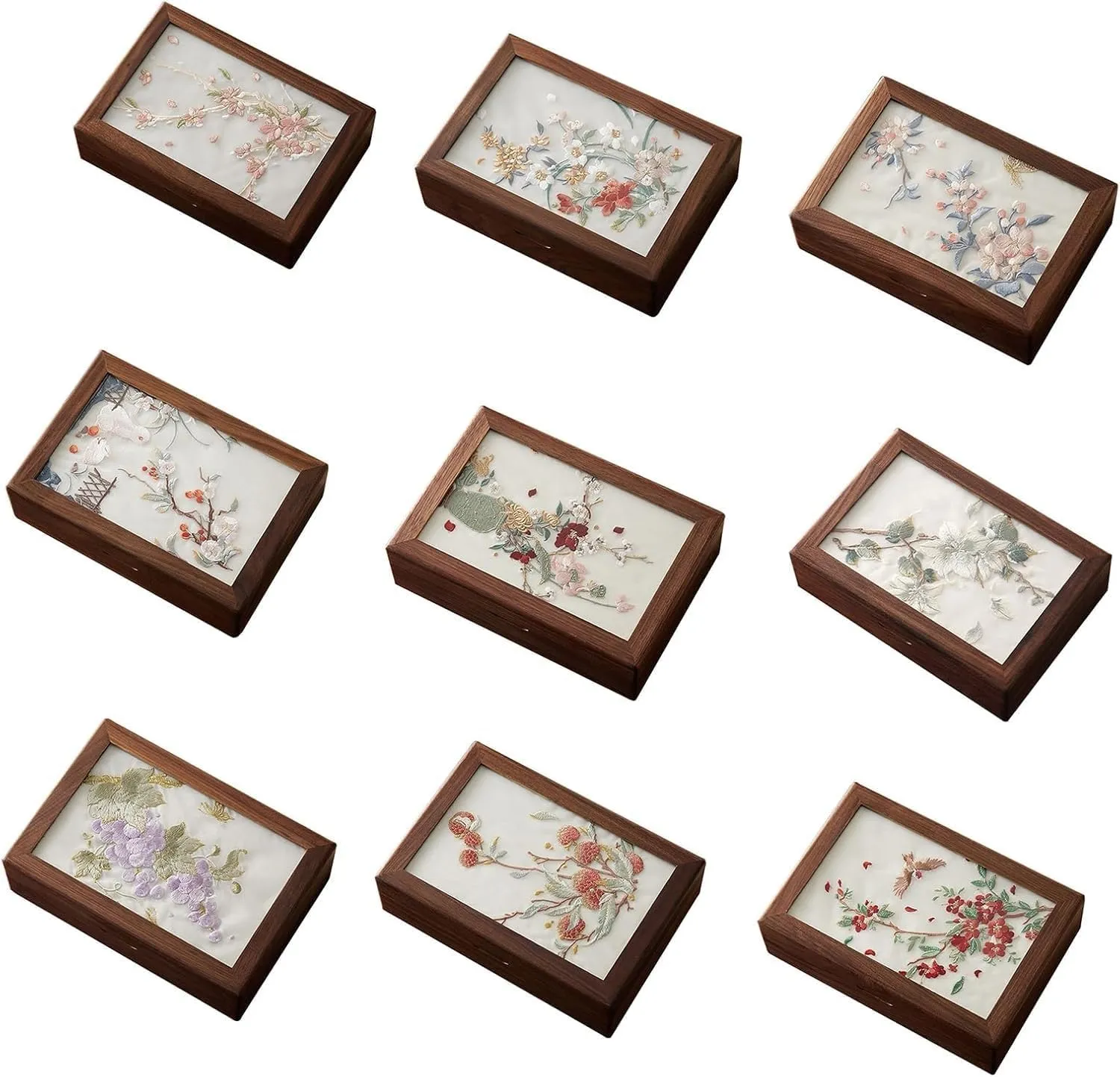Elegant Necklaces Holder Accessory Storage Box(Multi-color) Wood Box with Embroidery for Jewelry sideways diminish and Watch 