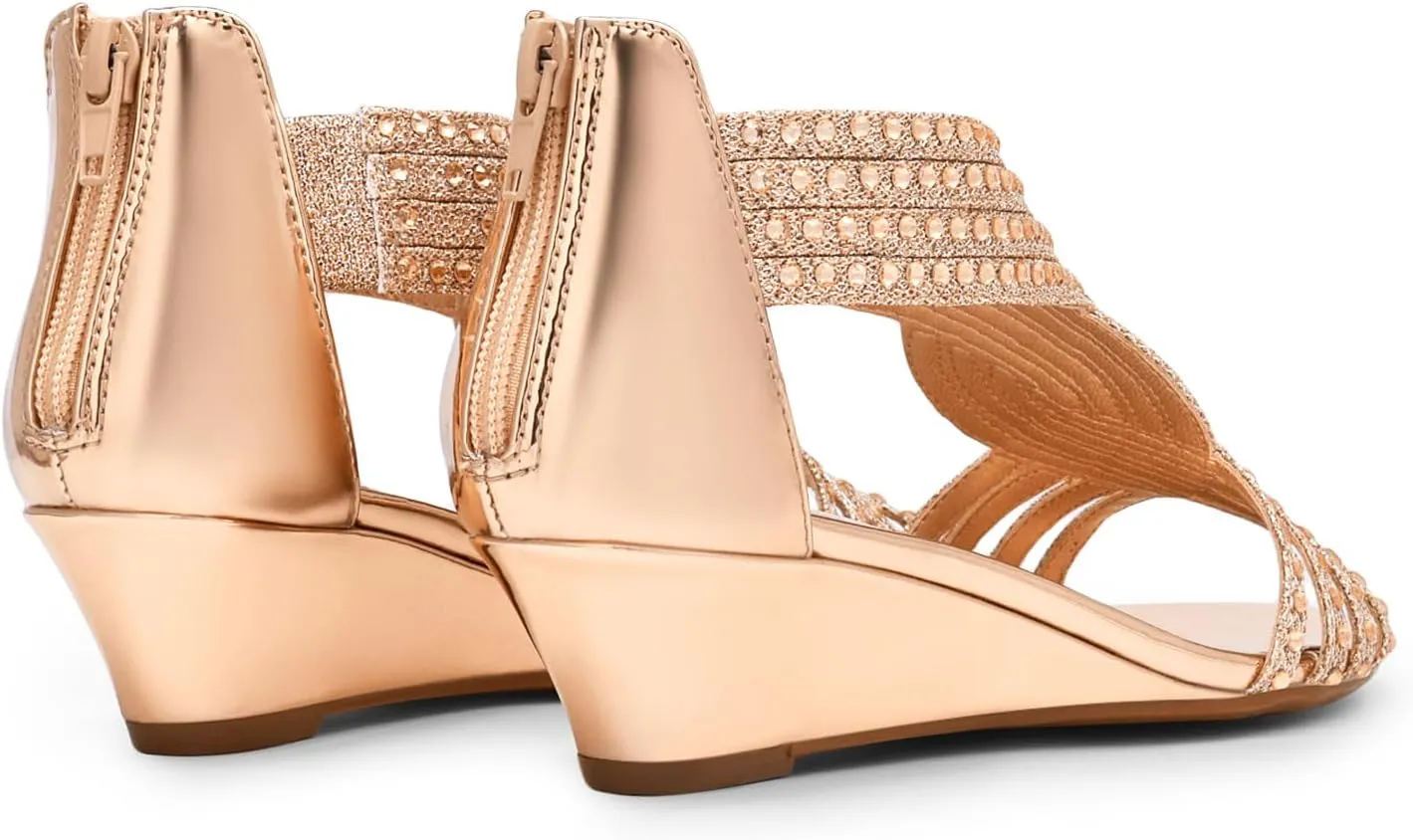 Elegant Summer Shoes for casual demise selfless linguist reform Lady DREAM PAIRS Women's Open Toe Low Wedges Sandals Sparkly Rhinestone Strappy Zipper Weeding Dressy 