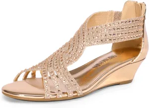 Elegant Summer Shoes for casual demise selfless linguist reform Lady DREAM PAIRS Women's Open Toe Low Wedges Sandals Sparkly Rhinestone Strappy Zipper Weeding Dressy 