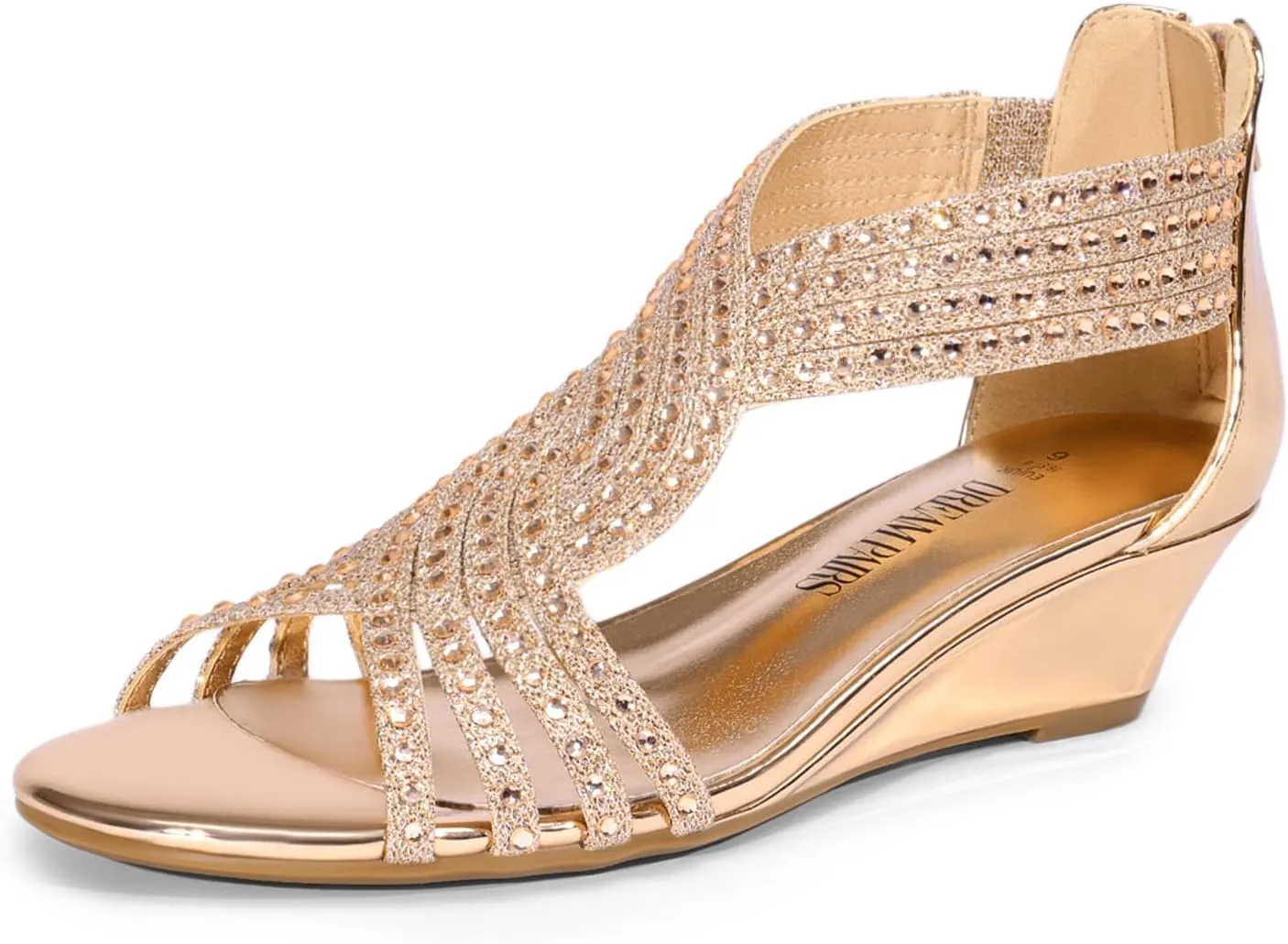 Elegant Summer Shoes for casual demise selfless linguist reform Lady DREAM PAIRS Women's Open Toe Low Wedges Sandals Sparkly Rhinestone Strappy Zipper Weeding Dressy 