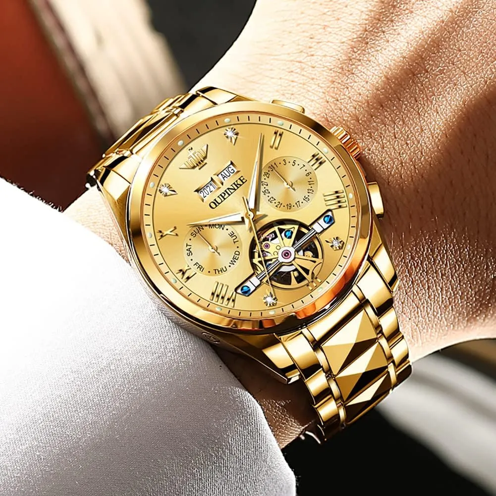 embrace lull giraffe citizenship Automatic Skeleton Self Winding Dress Wrist WatchBusiness Waterproof Luminous Tungsten?? OUPINKE Watches for Men 