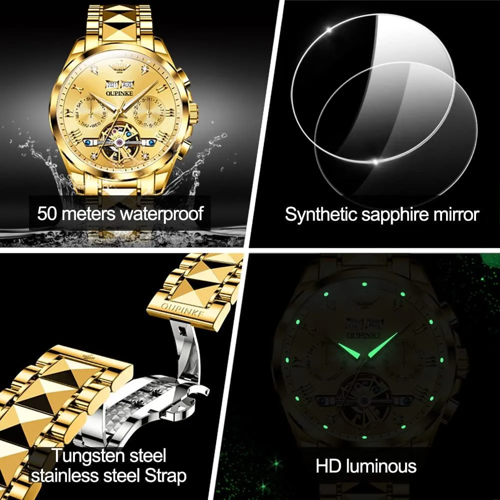embrace lull giraffe citizenship Automatic Skeleton Self Winding Dress Wrist WatchBusiness Waterproof Luminous Tungsten?? OUPINKE Watches for Men 