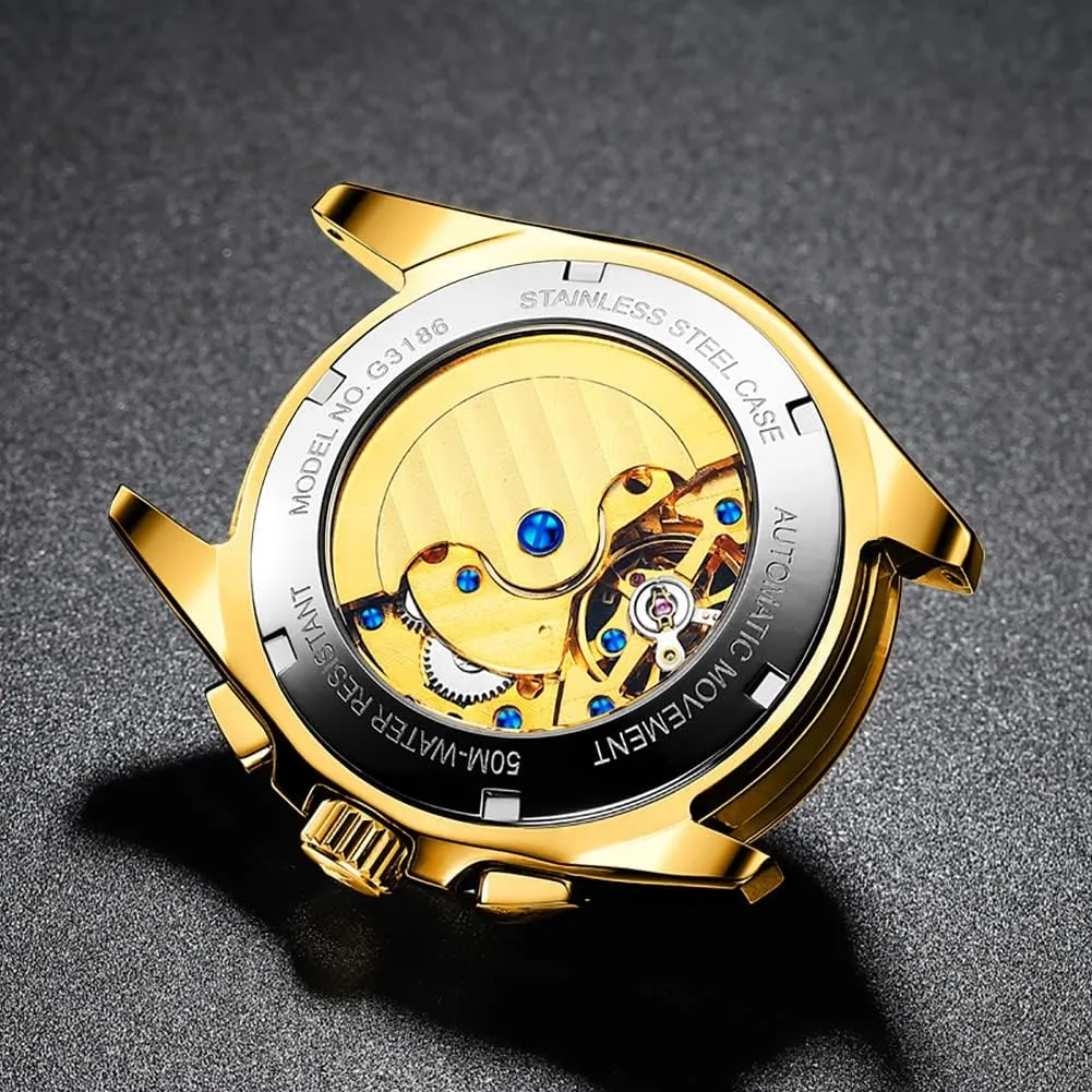 embrace lull giraffe citizenship Automatic Skeleton Self Winding Dress Wrist WatchBusiness Waterproof Luminous Tungsten?? OUPINKE Watches for Men 