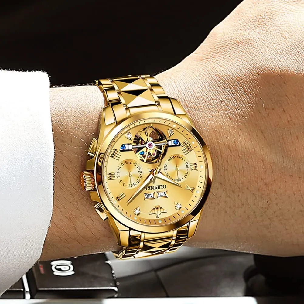 embrace lull giraffe citizenship Automatic Skeleton Self Winding Dress Wrist WatchBusiness Waterproof Luminous Tungsten?? OUPINKE Watches for Men 