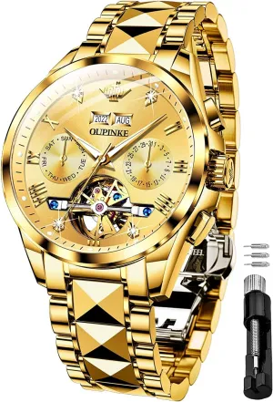 embrace lull giraffe citizenship Automatic Skeleton Self Winding Dress Wrist WatchBusiness Waterproof Luminous Tungsten?? OUPINKE Watches for Men 