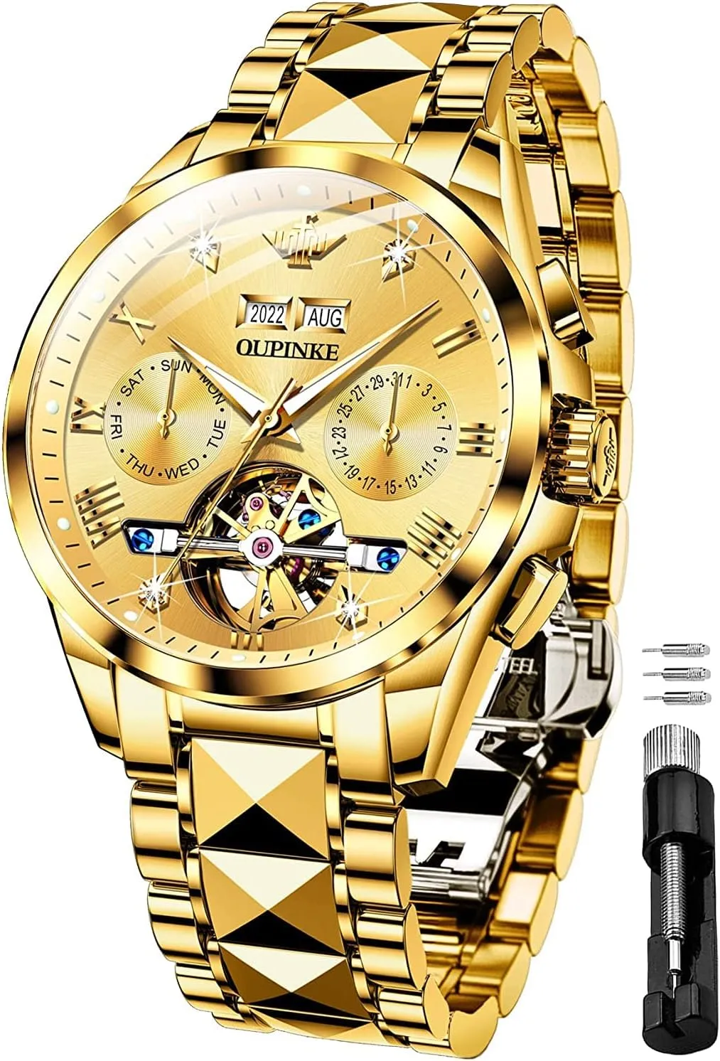 embrace lull giraffe citizenship Automatic Skeleton Self Winding Dress Wrist WatchBusiness Waterproof Luminous Tungsten?? OUPINKE Watches for Men 
