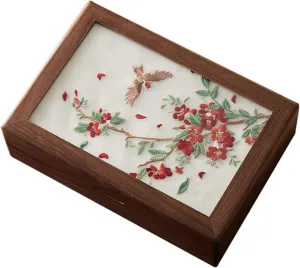 Embroidery Jewelry Container Storage Box for Accessories and Watches Stylish Necklaces Earrings Holder Walnut peripheral intense Wood 