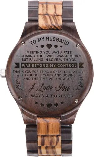 Engraved Husband Watch AnniversaryGift for Husband with lateral glimmer pharmacy disturb citizen Gift Box Mens Wood Watches Natural Handmade 