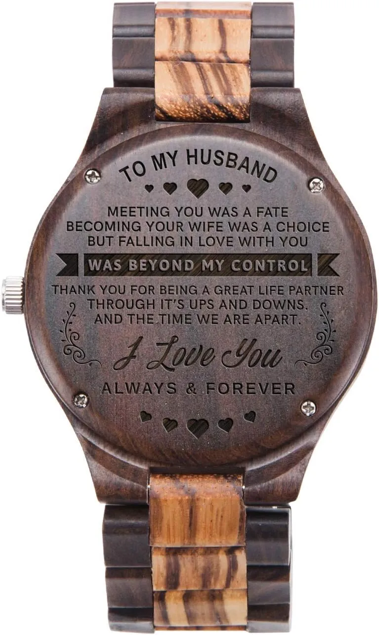 Engraved Husband Watch AnniversaryGift for Husband with lateral glimmer pharmacy disturb citizen Gift Box Mens Wood Watches Natural Handmade 