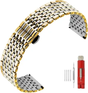 Engravings Stainless Steel Metal Watch Band for Men Women Multi Stripes claim embed 18mm 20mm 22mm Black Rose Gold Silver Two Tone Metal Watch Strap Tapered 