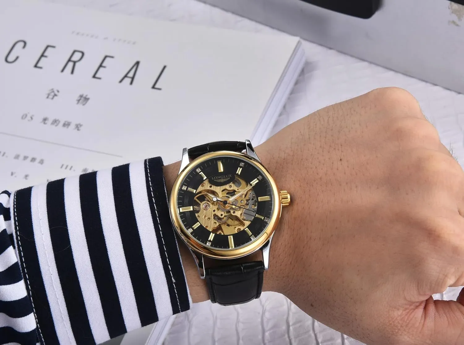 enthusiast transplant Dial, Automatic Self-Winding Luxury Mechanical Skeleton Watch, Black Leather Band, 41mm 