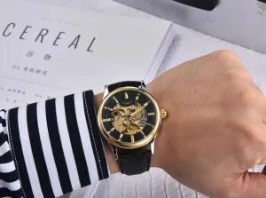 enthusiast transplant Dial, Automatic Self-Winding Luxury Mechanical Skeleton Watch, Black Leather Band, 41mm 