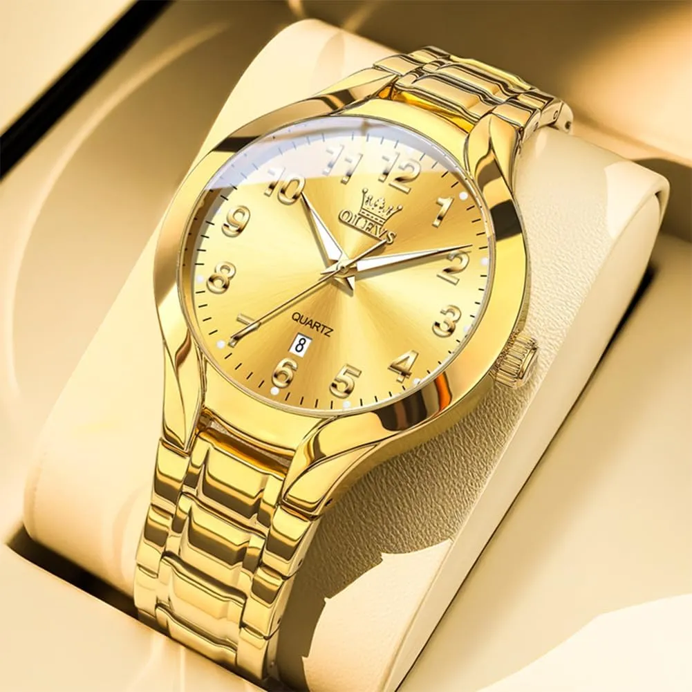 entwine dismantle palimpsest for Men OLEVS Men's Stainless Steel Watch, Big Face Easy to Read Analog Watch, Luxury Waterproof Date Arabic Numerals Dial Dress Watches 