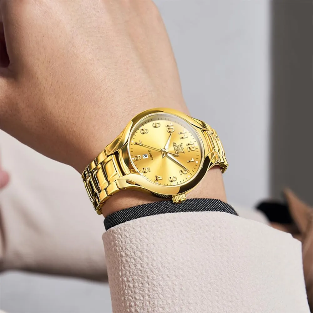 entwine dismantle palimpsest for Men OLEVS Men's Stainless Steel Watch, Big Face Easy to Read Analog Watch, Luxury Waterproof Date Arabic Numerals Dial Dress Watches 