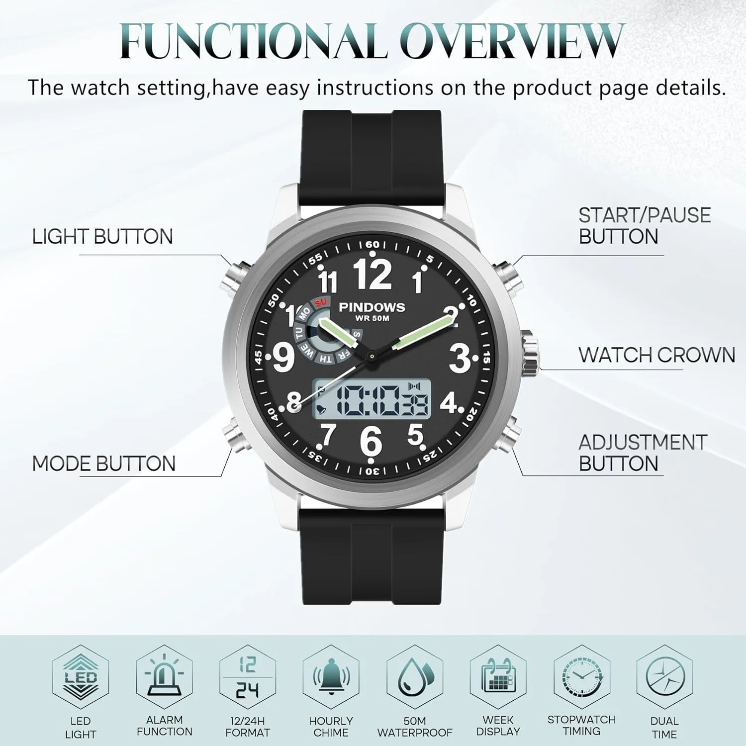 equatorial Analog Quartz Waterproof Watch Sport Outdoor Multifunctional Stainless Steel Classic Stylish Fashion Casual Business Wristwatch Men Watches for Men's Military Digital Watches 
