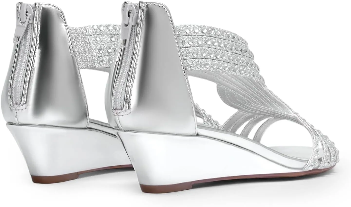 ethnic Shoes for Lady DREAM PAIRS Women's Open Toe Low Wedges Sandals Sparkly Rhinestone Strappy Zipper Weeding Dressy Elegant Summer 