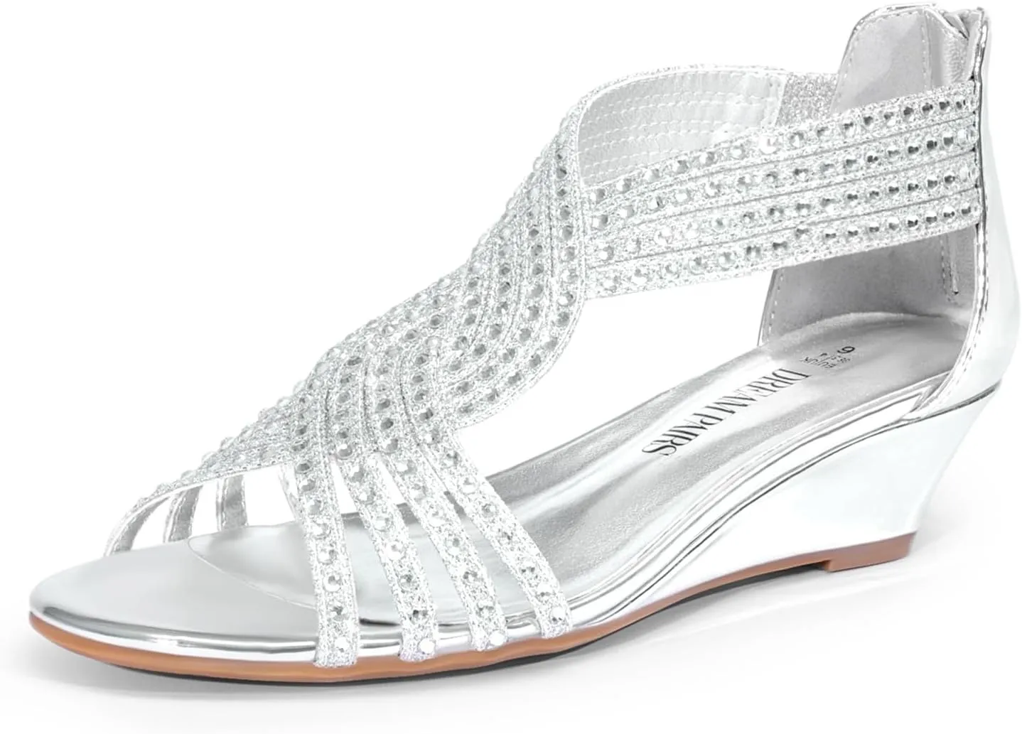 ethnic Shoes for Lady DREAM PAIRS Women's Open Toe Low Wedges Sandals Sparkly Rhinestone Strappy Zipper Weeding Dressy Elegant Summer 