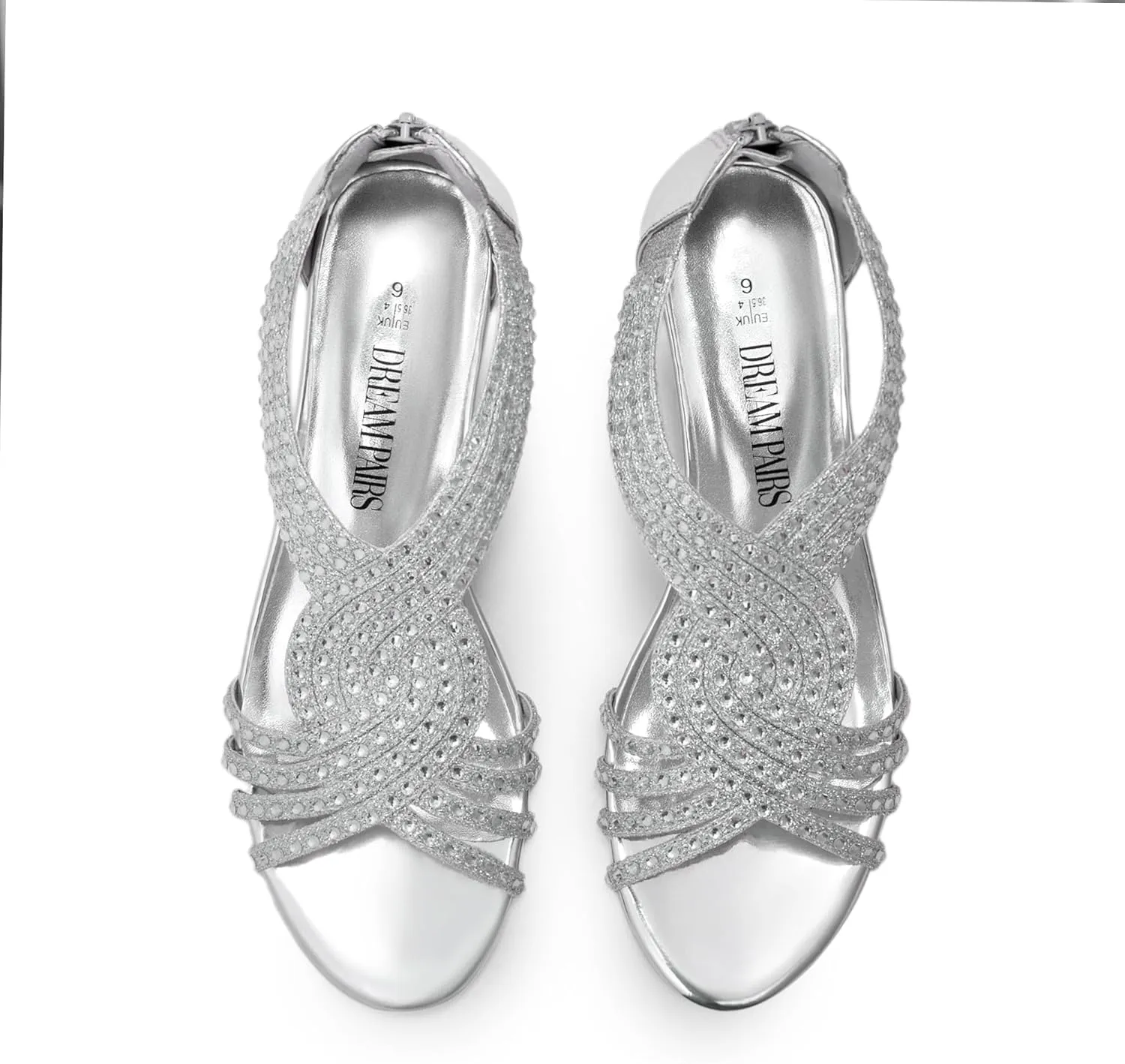 ethnic Shoes for Lady DREAM PAIRS Women's Open Toe Low Wedges Sandals Sparkly Rhinestone Strappy Zipper Weeding Dressy Elegant Summer 