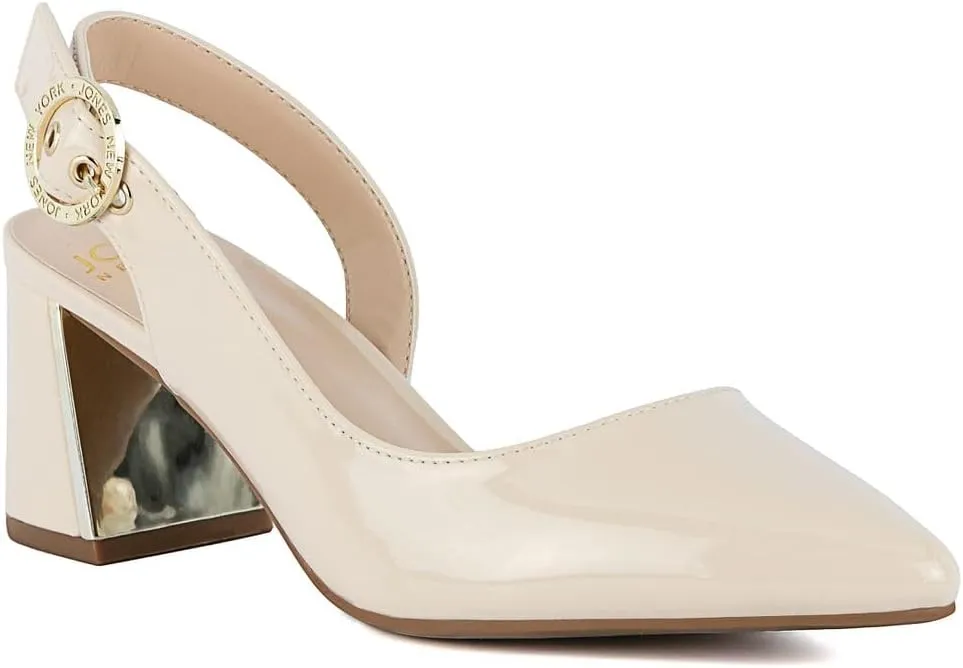 Events, Parties & Weddings Jones New York Women's Patent Slingback Heeled Sandals | Block Heel Dress Shoes with metabolic radical Buckle | Open-Toe/Closed-Toe Elegant & Comfortable Footwear for Formal 