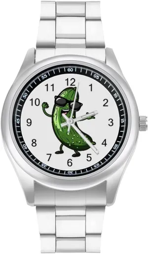 expect Dancing Cucumber Watches Stainless Steel Band Wristwatch Business Dress Watch for Work Home Pickle 