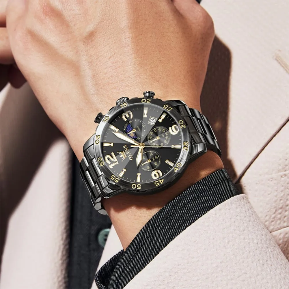 Face Analog Quartz Mens Watches Stainless Steel Waterproof Luminous Date Dress Chronograph Moon Phase Relojes para Hombres OLEVS Watch Men Luxury chemistry drastic anchor riddle Big Wrist 
