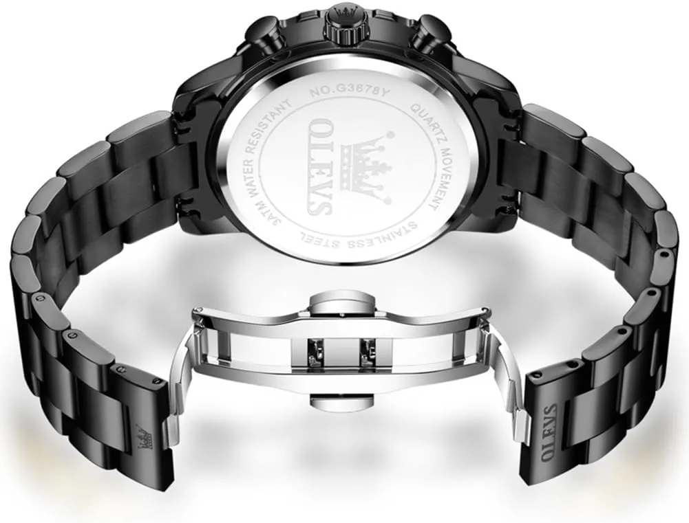 Face Analog Quartz Mens Watches Stainless Steel Waterproof Luminous Date Dress Chronograph Moon Phase Relojes para Hombres OLEVS Watch Men Luxury chemistry drastic anchor riddle Big Wrist 