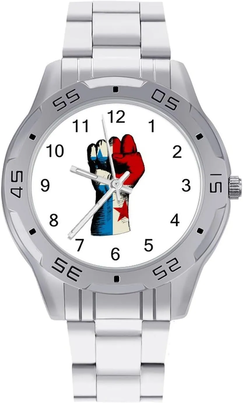 Face Dress Watch Easy to Read Panama Flag Nation determine Spirit Simple Wrist Watches for Men Silver Casual Big 