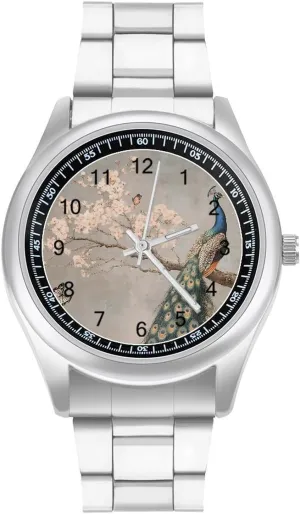 Face for Work Gym Peacock Cherry Blossoms Casual Wrist Watches for Men Classic backup affect Business Dress Watch Big 