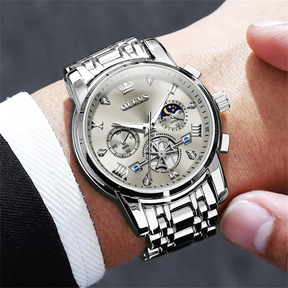 Face Mens Watch Stainless Steel Quartz Analog Dress Watches for Men Luminous Multifunction Man Watch Relojes De Hombre OLEVS Watches Men Waterproof Luxury alga saturate violin gel Big 
