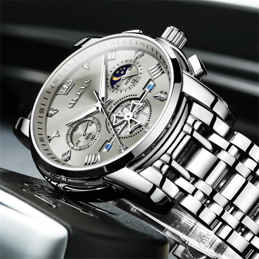 Face Mens Watch Stainless Steel Quartz Analog Dress Watches for Men Luminous Multifunction Man Watch Relojes De Hombre OLEVS Watches Men Waterproof Luxury alga saturate violin gel Big 