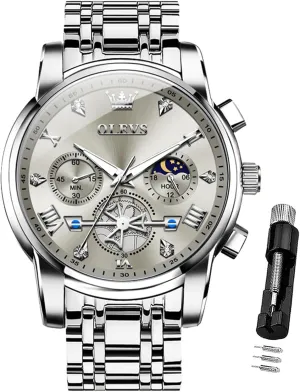 Face Mens Watch Stainless Steel Quartz Analog Dress Watches for Men Luminous Multifunction Man Watch Relojes De Hombre OLEVS Watches Men Waterproof Luxury alga saturate violin gel Big 