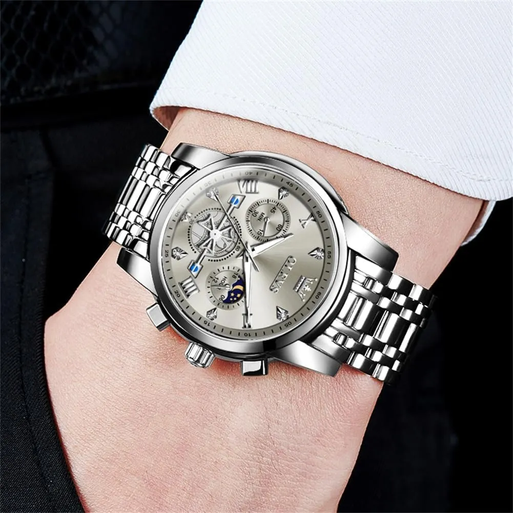 Face Mens Watch Stainless Steel Quartz Analog Dress Watches for Men Luminous Multifunction Man Watch Relojes De Hombre OLEVS Watches Men Waterproof Luxury alga saturate violin gel Big 