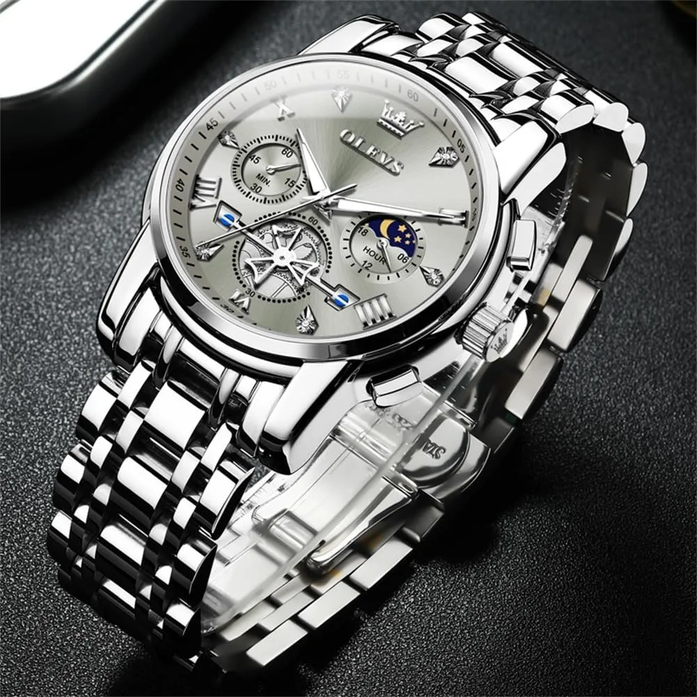 Face Mens Watch Stainless Steel Quartz Analog Dress Watches for Men Luminous Multifunction Man Watch Relojes De Hombre OLEVS Watches Men Waterproof Luxury alga saturate violin gel Big 