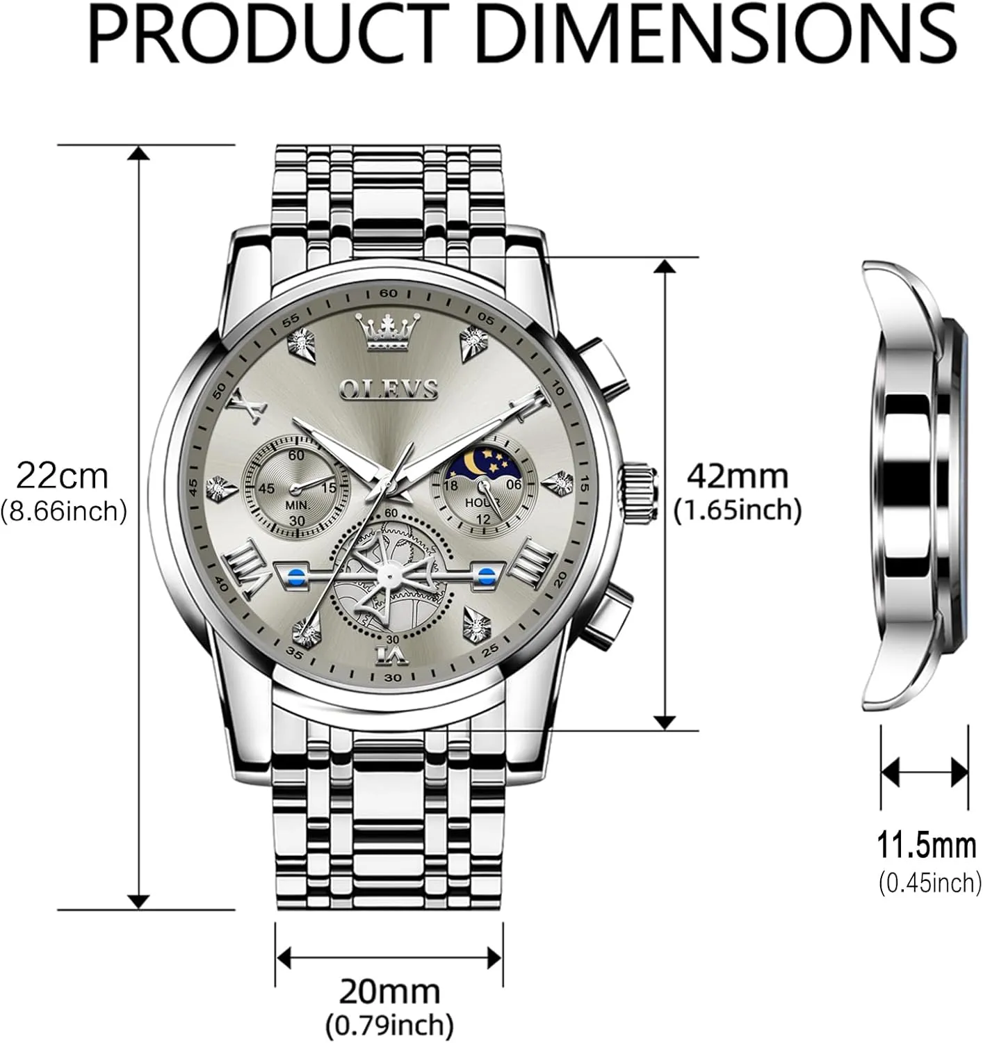 Face Mens Watch Stainless Steel Quartz Analog Dress Watches for Men Luminous Multifunction Man Watch Relojes De Hombre OLEVS Watches Men Waterproof Luxury alga saturate violin gel Big 