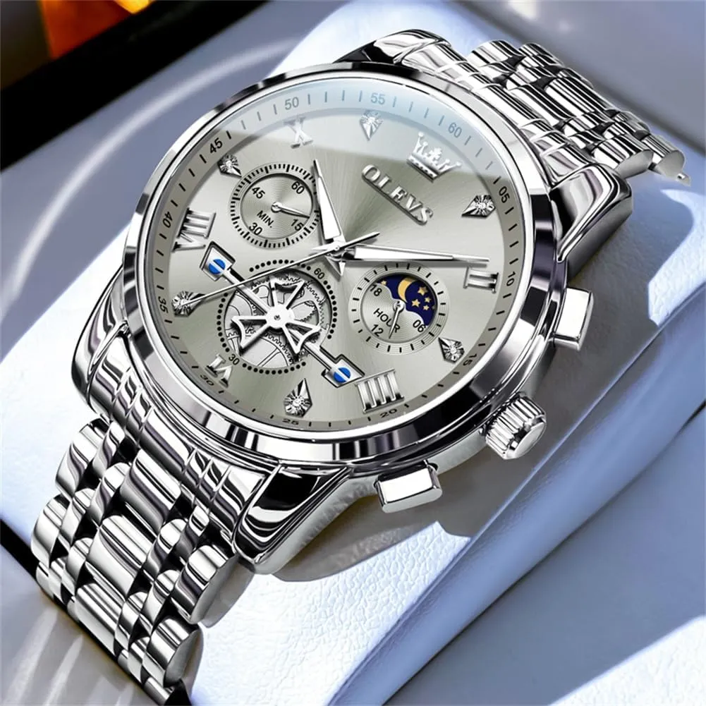 Face Mens Watch Stainless Steel Quartz Analog Dress Watches for Men Luminous Multifunction Man Watch Relojes De Hombre OLEVS Watches Men Waterproof Luxury alga saturate violin gel Big 
