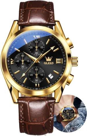 Face Mens Watches sheepskin armor tackle Relojes para Hombres Classic Large Dial Easy to Read Male Wristwatch Black Stap with Date OLEVS Watch Men, Brown Mens Watch with Leather Band Dress Waterproof Analog Chronograph Big 
